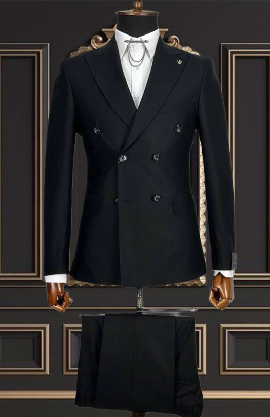 Men's Black Double-Breasted Suit | Slim Fit Premium Formal Wear