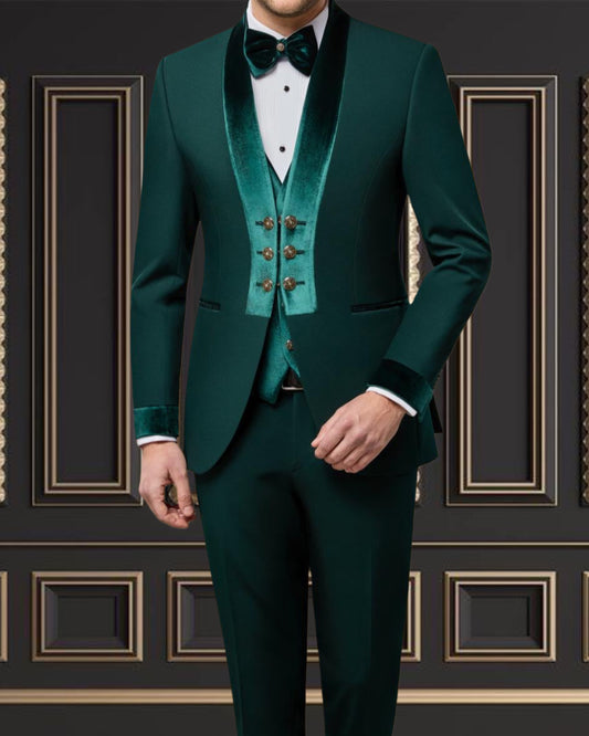 Luxury Emerald Green Velvet Tuxedo with Mandarin Collar