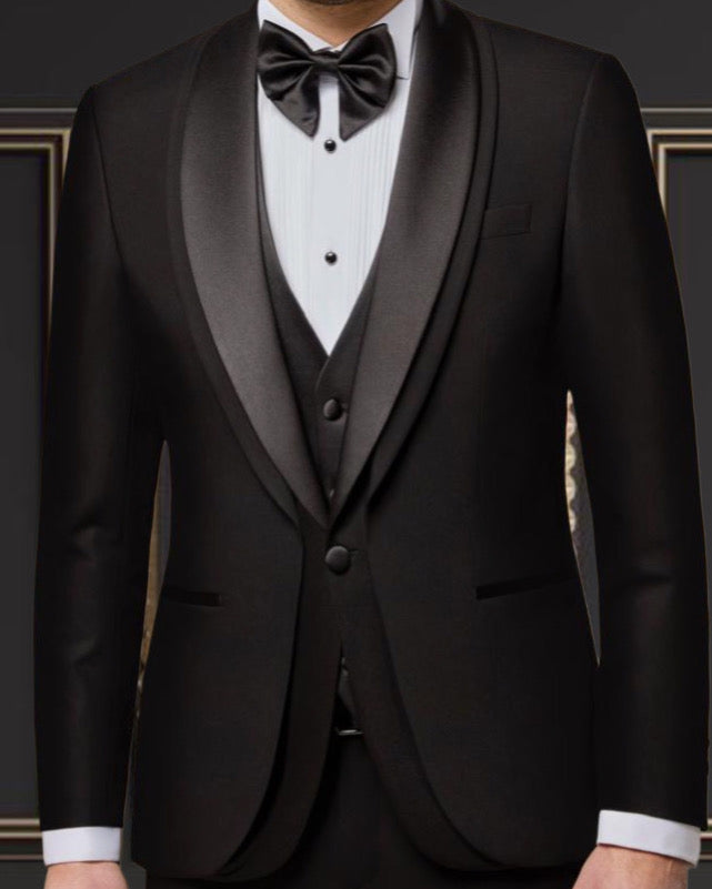Men’s Black Tuxedo with Satin Shawl Lapel & Matching Vest