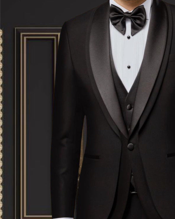 Men’s Black Tuxedo with Satin Shawl Lapel & Matching Vest