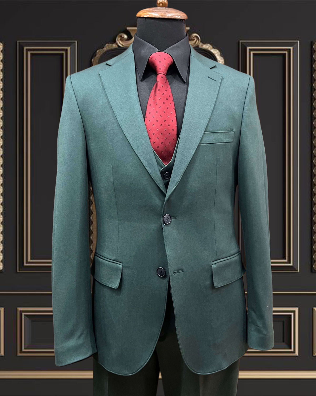 Men’s Forest Green 3-Piece Suit | Slim Fit Wool Blend Formal Suit