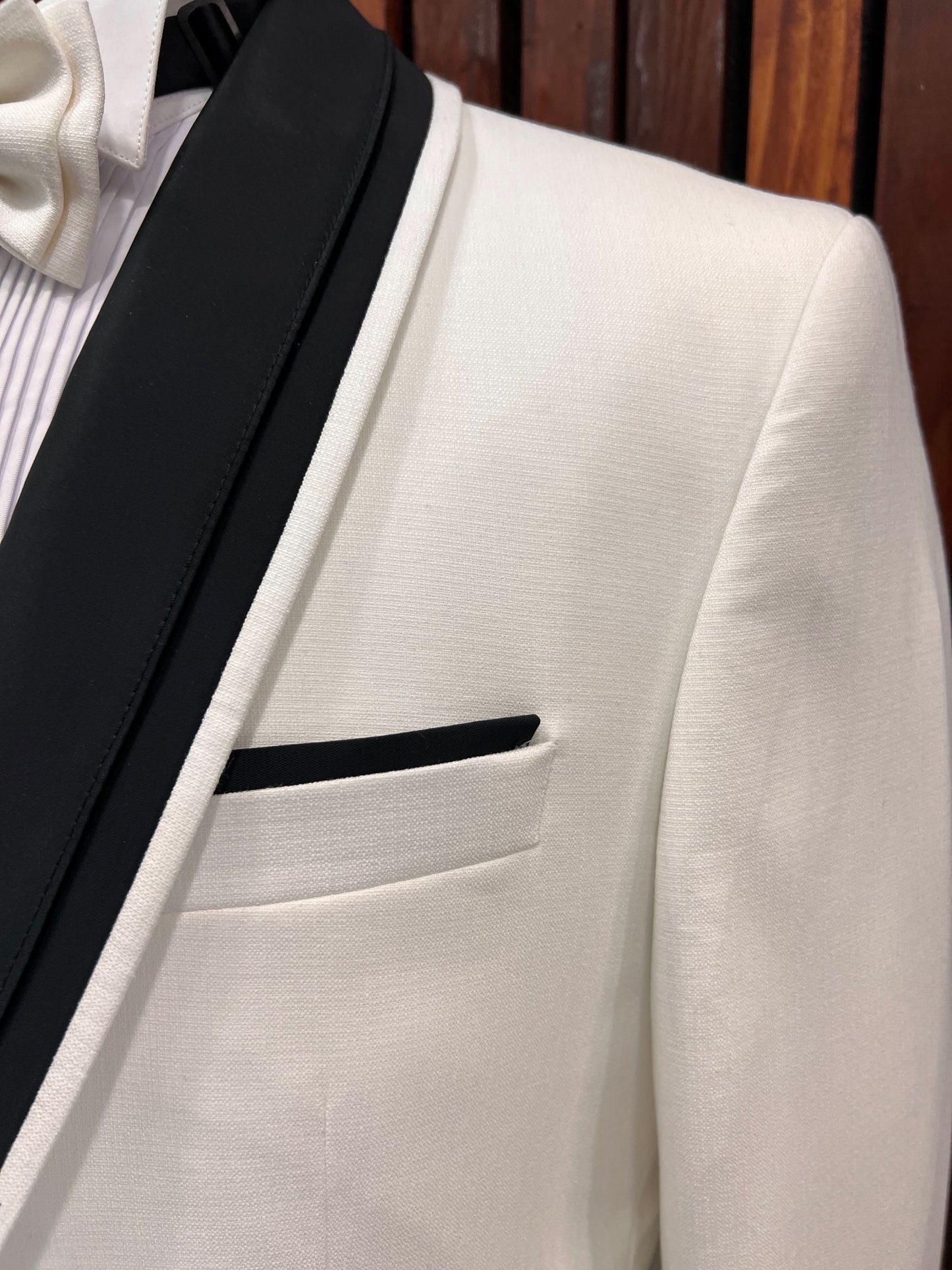 Men’s White Tuxedo with Black Shawl Lapel | Slim Fit Formal Tux