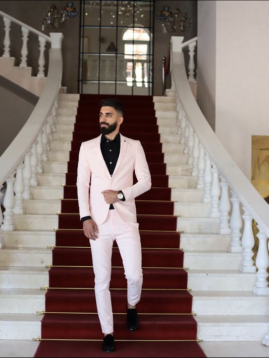 Men’s Soft Pink Skinny Fit Single Breasted Suit – Stylish & Elegant