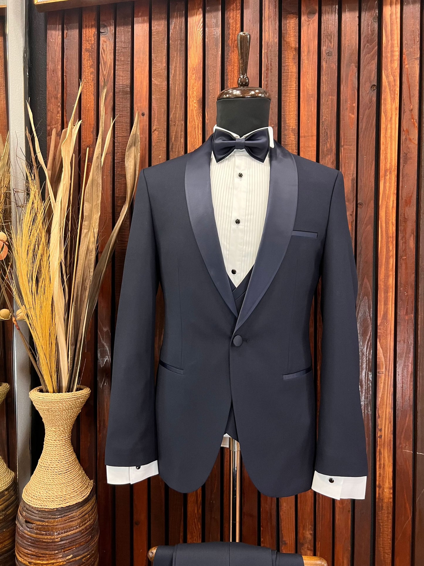 Men's Navy Blue Tuxedo with Shawl Lapel | Elegant Formal Wear