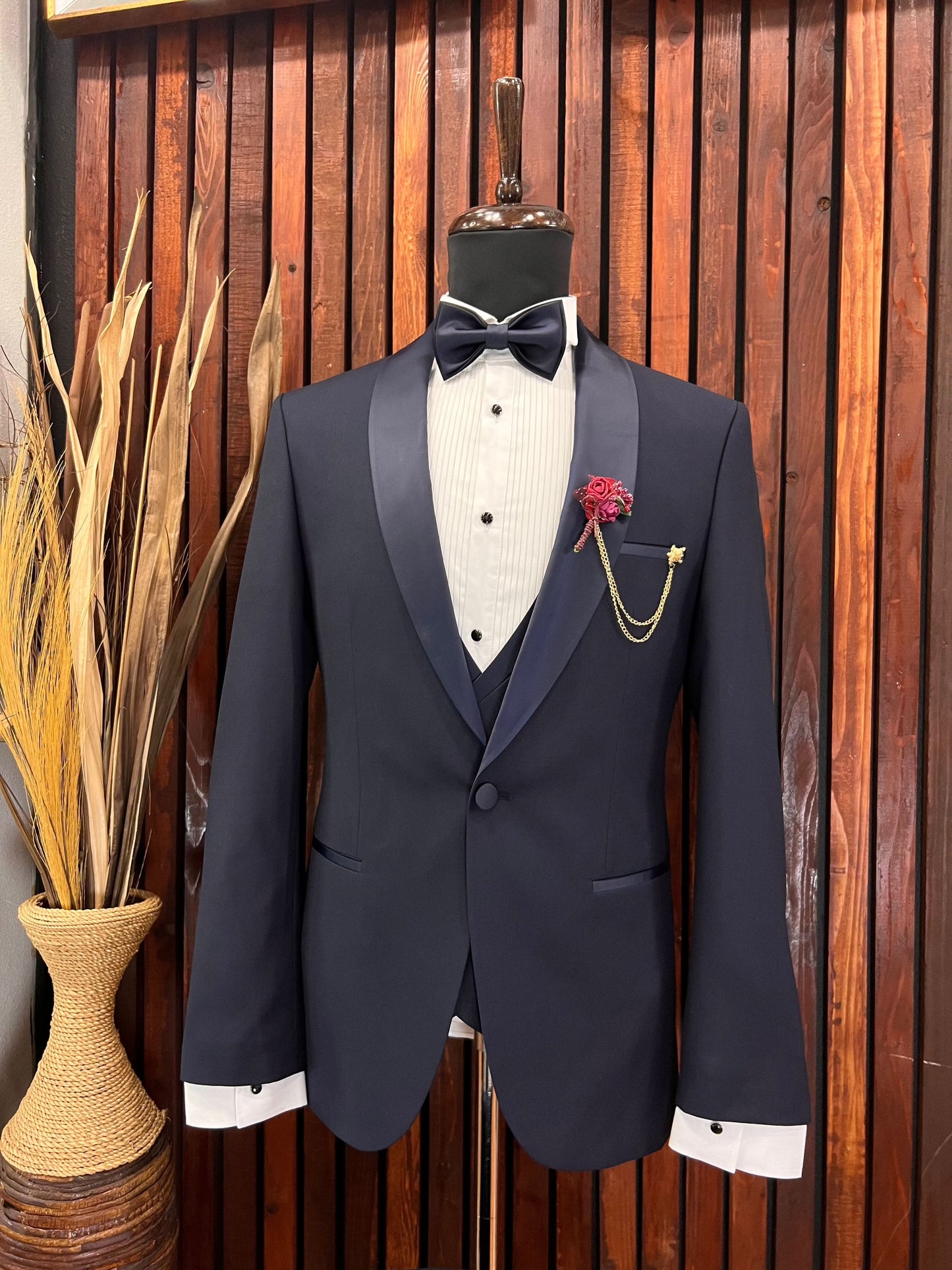 Men's Navy Blue Tuxedo with Shawl Lapel | Elegant Formal Wear