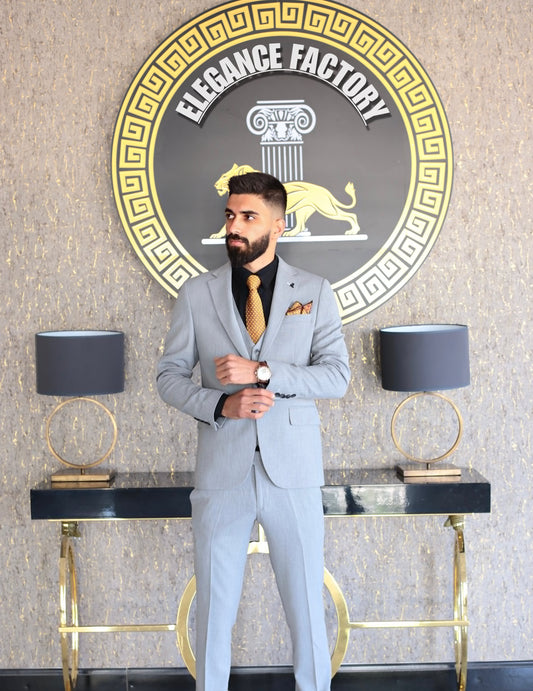 Men’s Silver Slim Fit Stretch Suit – Stylish & Comfortable