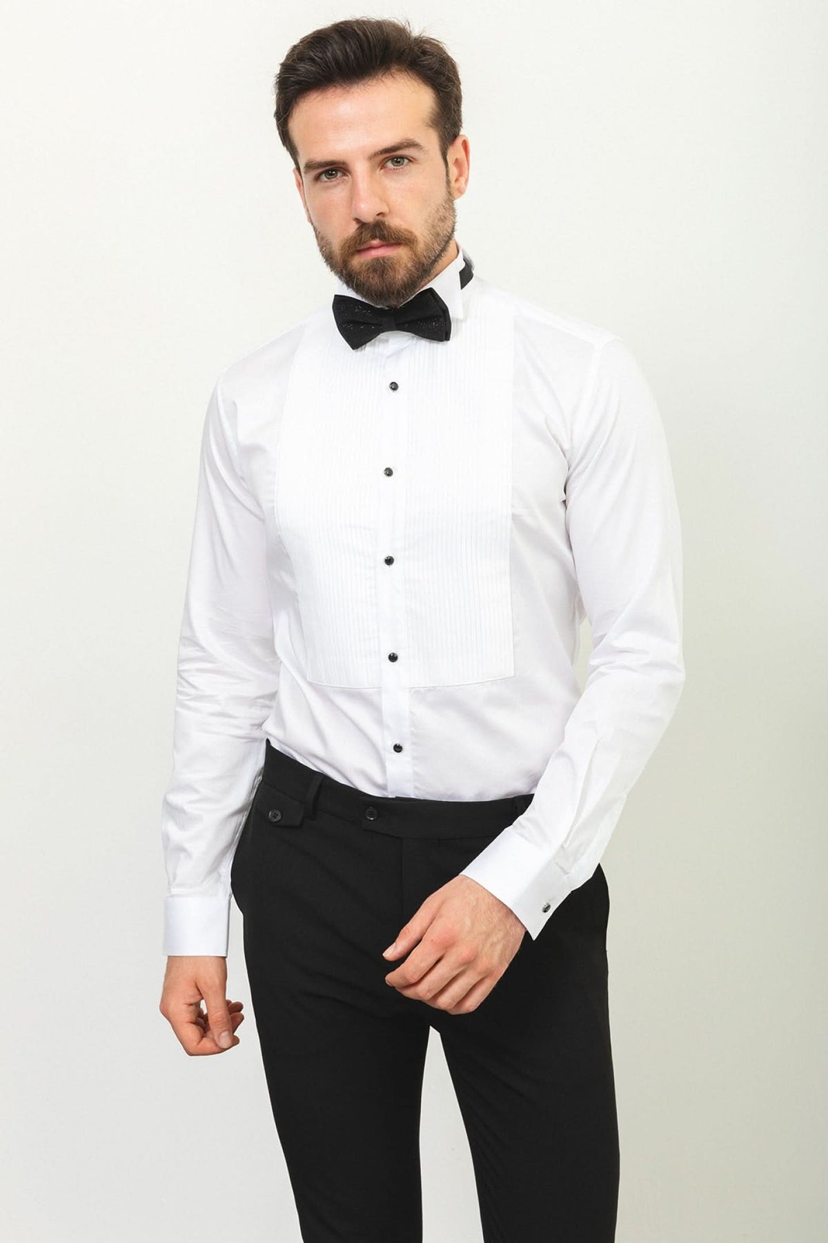 Men's White Tuxedo Shirt – 100% Cotton Wing Collar | Elegance Factory
