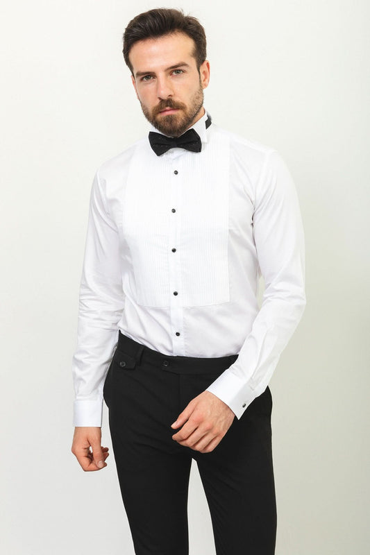 Men's White Tuxedo Shirt – 100% Cotton Wing Collar | Elegance Factory