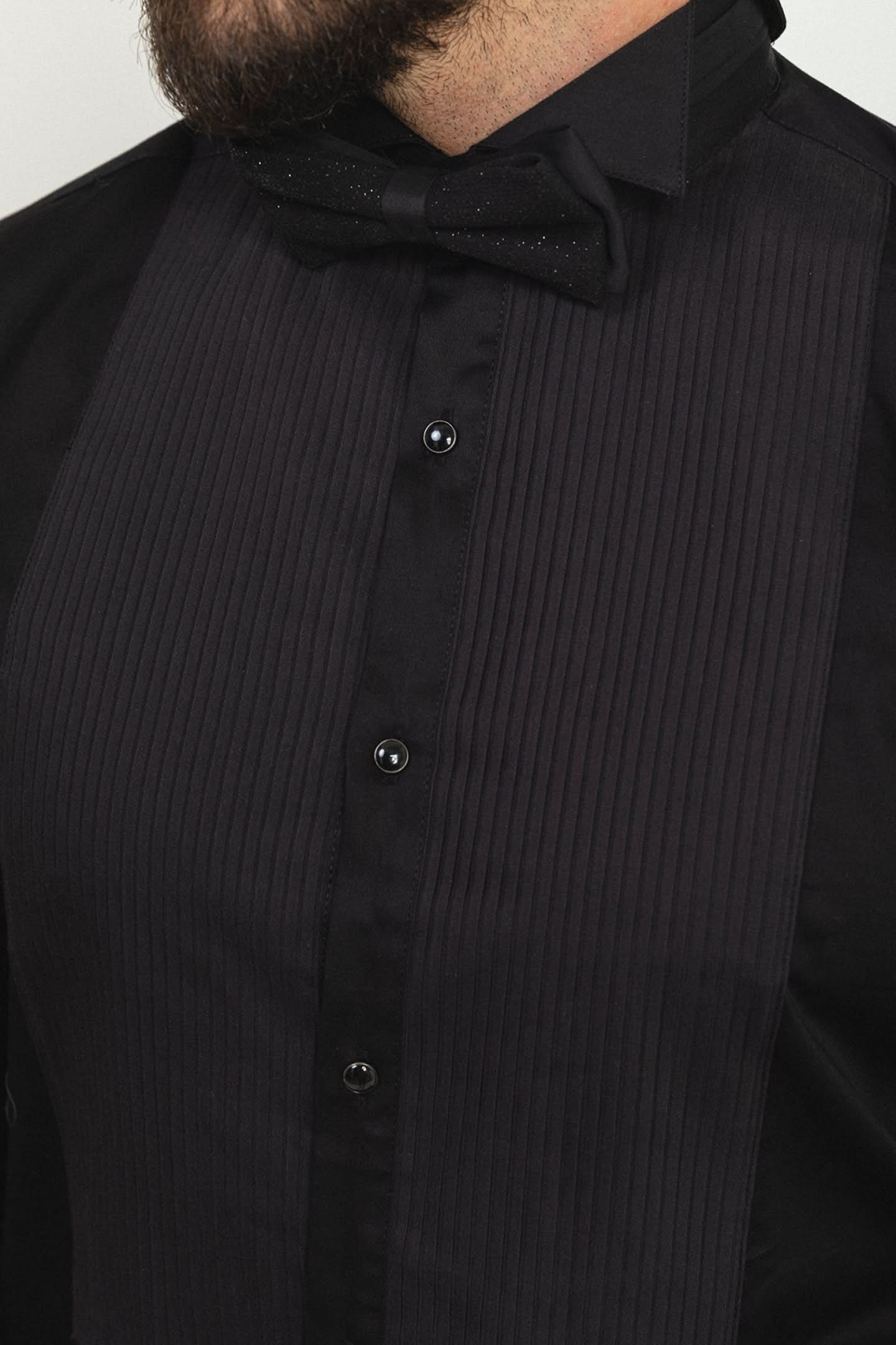 Men's Black Tuxedo Shirt – 100% Cotton Wing Collar | Elegance Factory